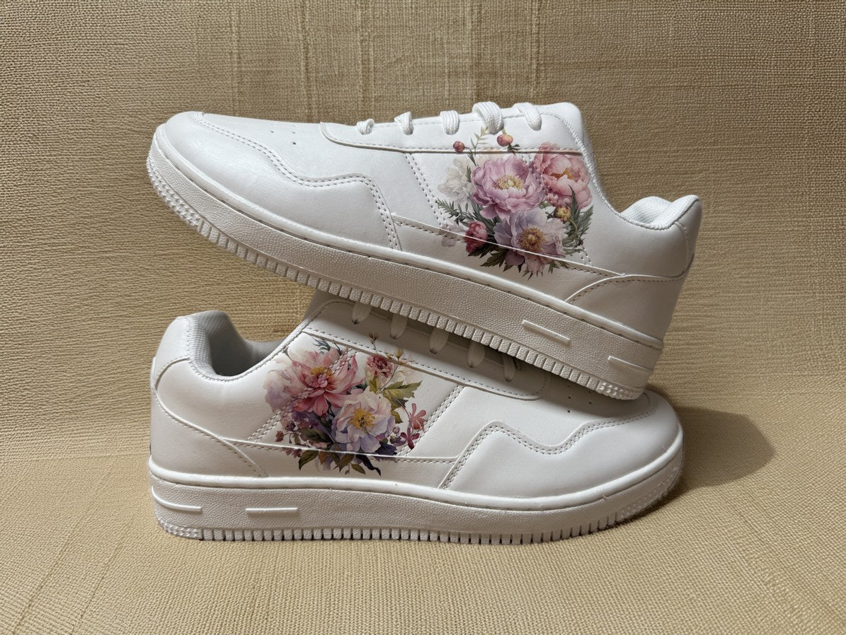 Size 6 (UK) White Custom Floral Trainers