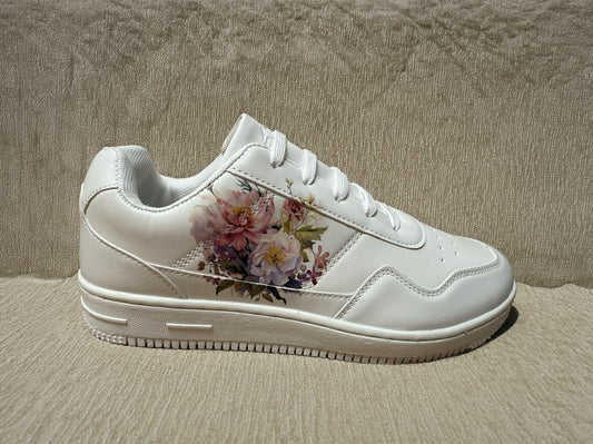 Size 6 (UK) White Custom Floral Trainers