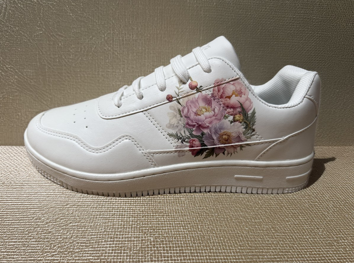 Size 6 (UK) White Custom Floral Trainers